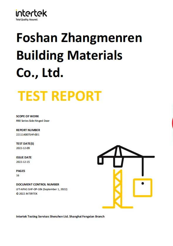 Official test reports and product certifications for Uhous windows -05