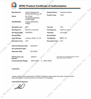 Official test reports and product certifications for Uhous windows -06